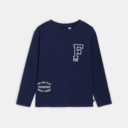 تي شيرت كم طويل أزرق بطبعة رسالة للأولاد.